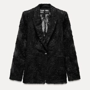 ZARA STRUCTURED SEQUINS SEMI-SHEER BLAZER